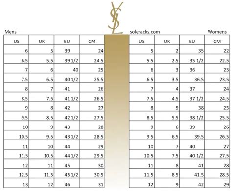 ysl womens shoes size chart